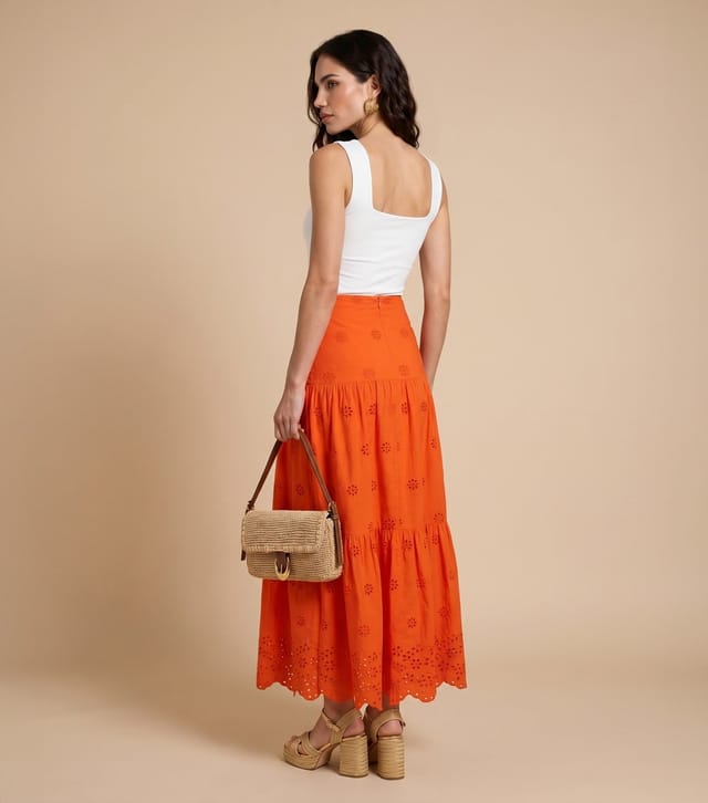 Urban Bliss Women's Bright Orange Cotton Broderie Anglaise Maxi Skirt Urban Bliss New Look - 2