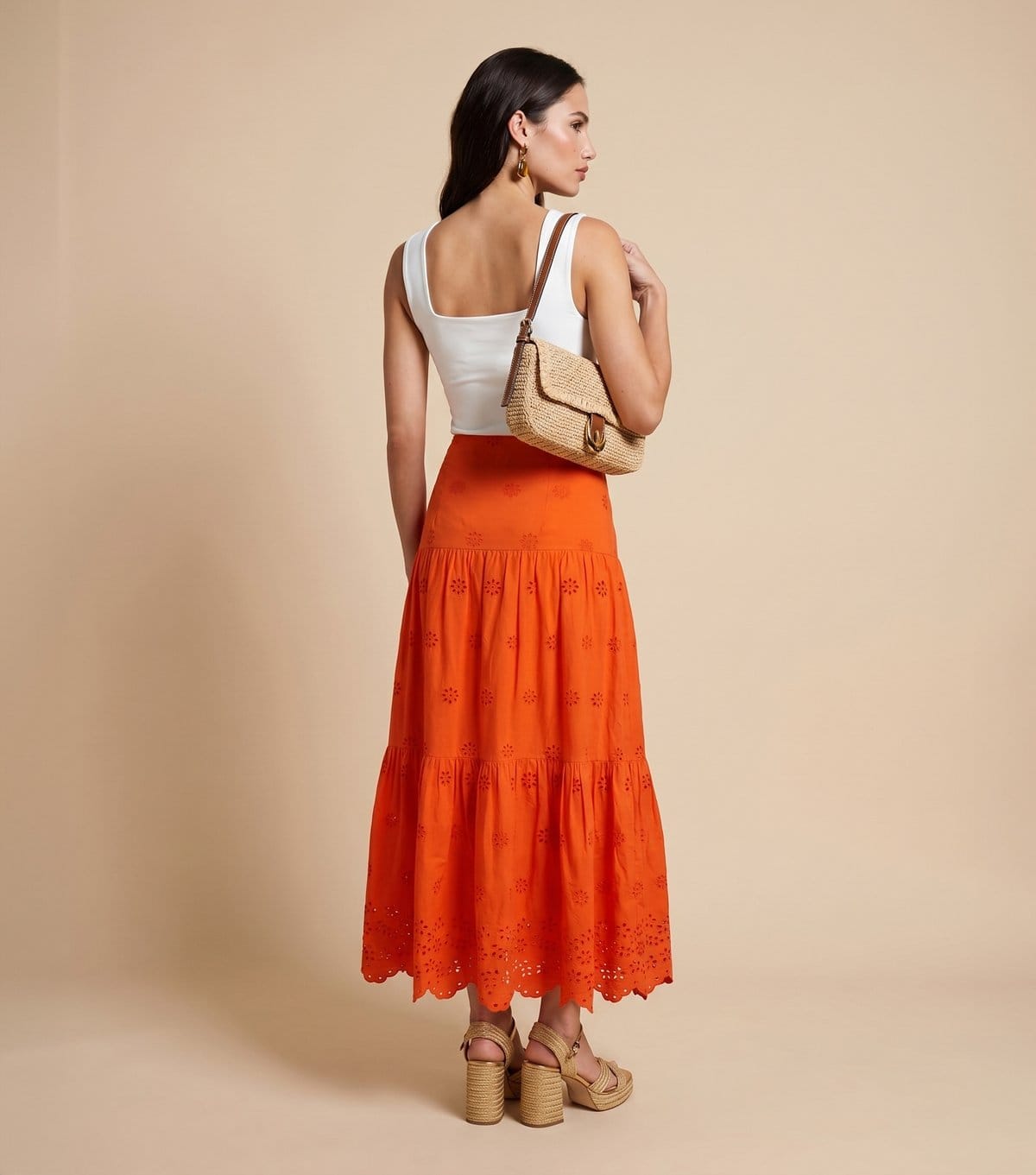 Urban Bliss Women's Bright Orange Cotton Broderie Anglaise Maxi Skirt Urban Bliss New Look - 4