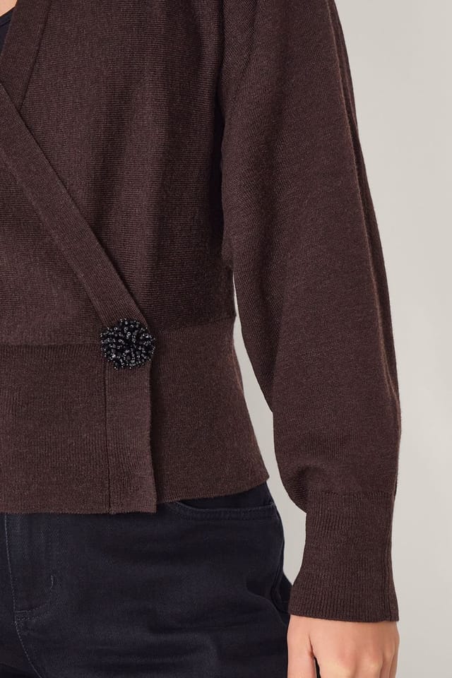 Monsoon Monsoon Women's Thea Embellished Wrap Jumper Brown in Chocolate - 3