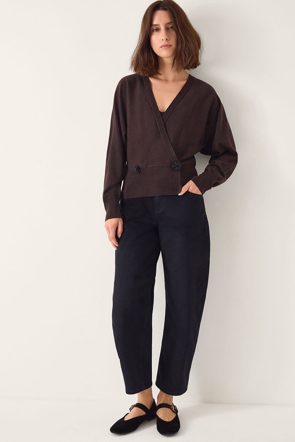 Monsoon Monsoon Women's Thea Embellished Wrap Jumper Brown in Chocolate - 4