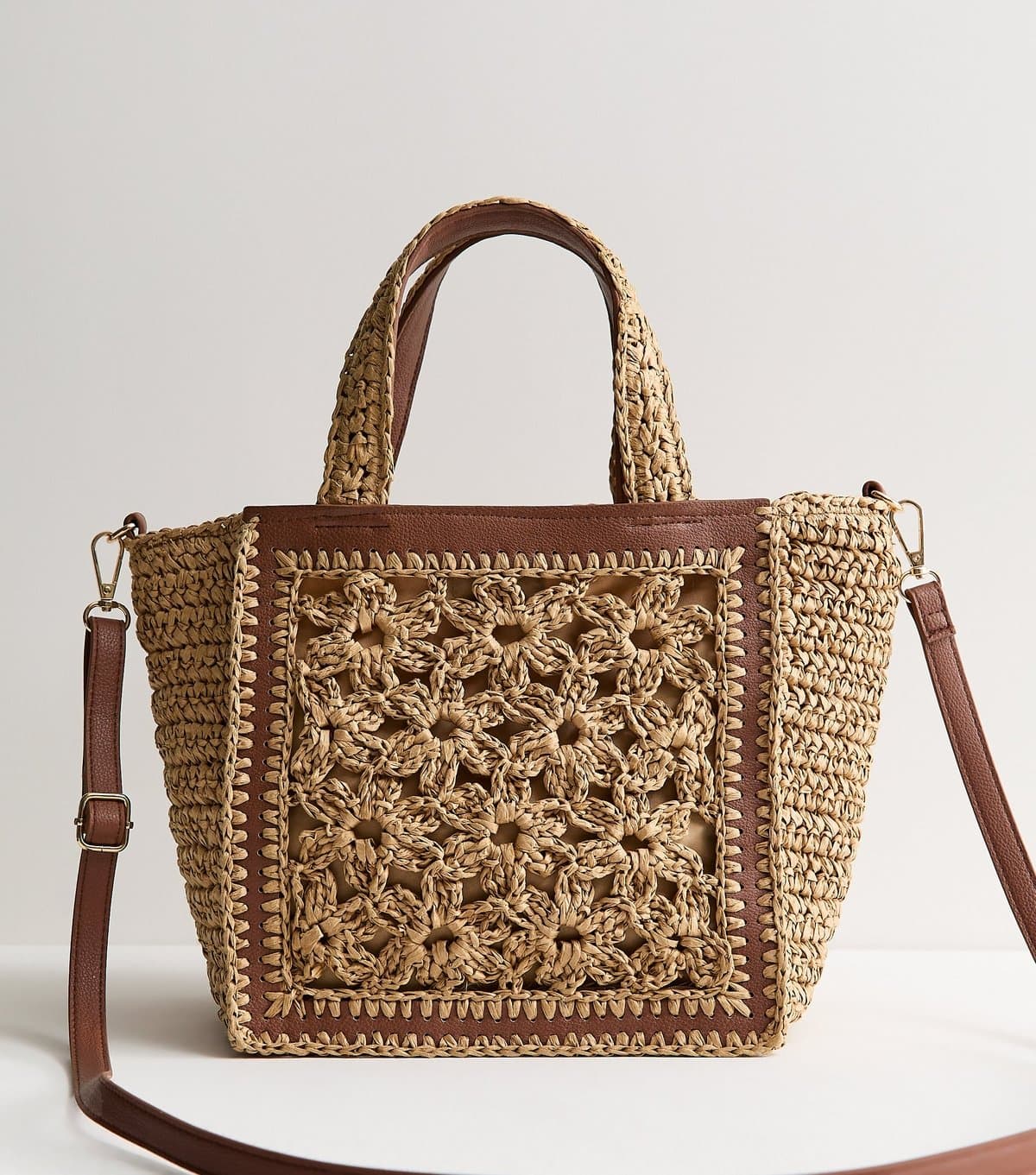 New Look New Look Brown Whipstitched Floral Tote