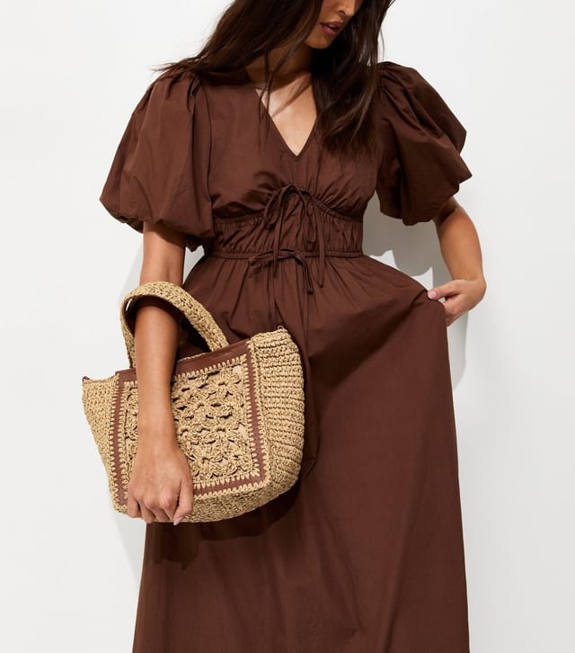 New Look Brown Whipstitched Floral Tote New Look - 2