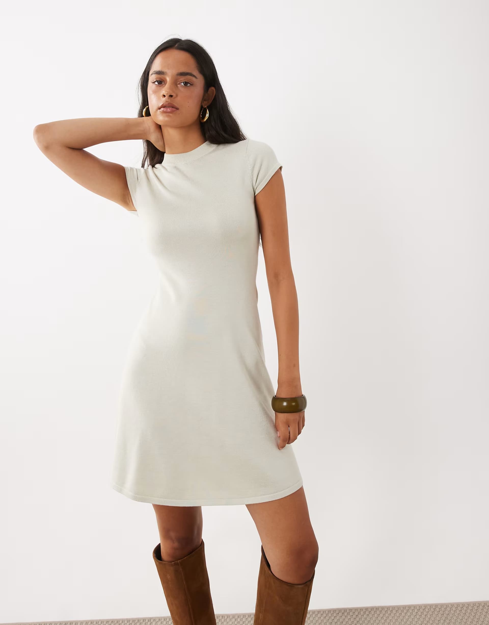 ASOS Kaiia exclusive knitted cap sleeve mini skater dress in cream
