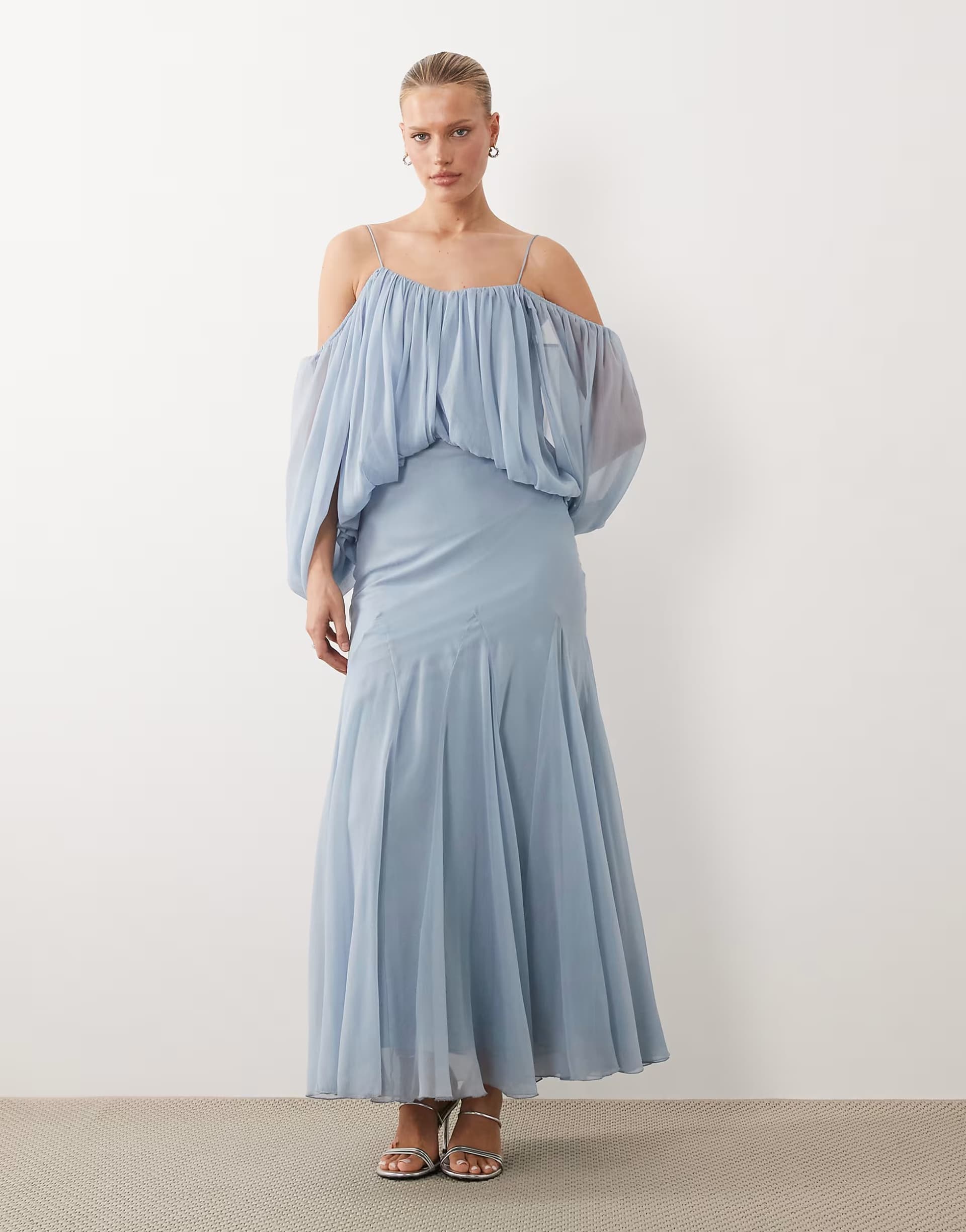 ASOS ASOS DESIGN blouson bodice maxi dress with split sleeve and volume godet skirt in light blue