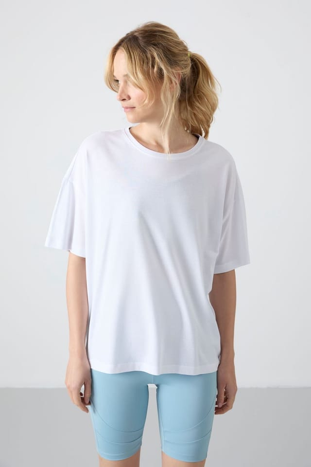 Tommy Life Tommy Life Women's Oversized Cotton-Modal Crew Neck T-Shirt in White - 3