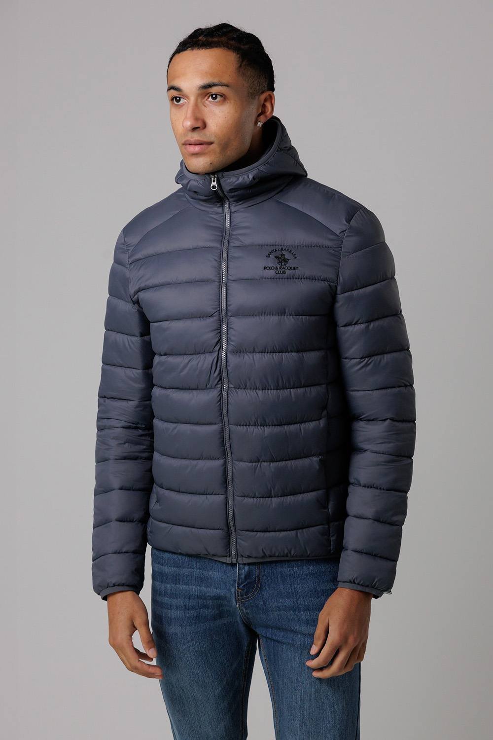 Santa Barbara Polo & Racquet Club Santa Barbara Polo & Racquet Club Men's Lightweight Zip Through Hooded Padded Jacket with Zipped Pockets in Grey - 3