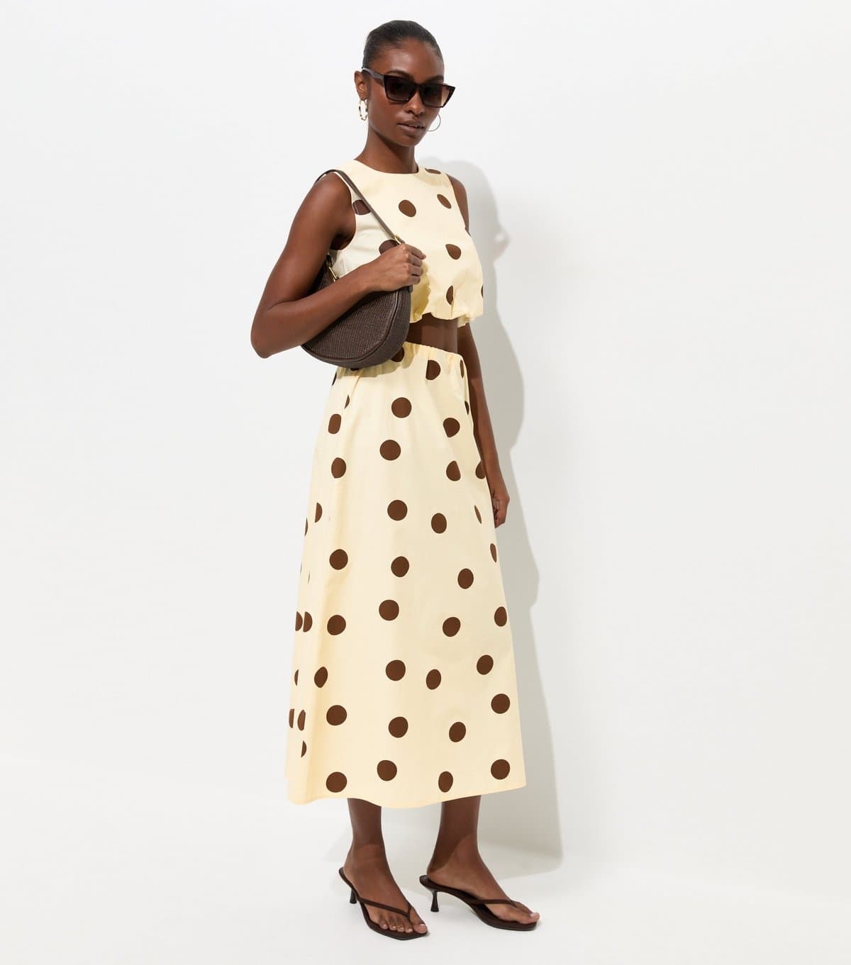 New Look Women's Cream Cotton Large Spot Print Circle Skirt New Look