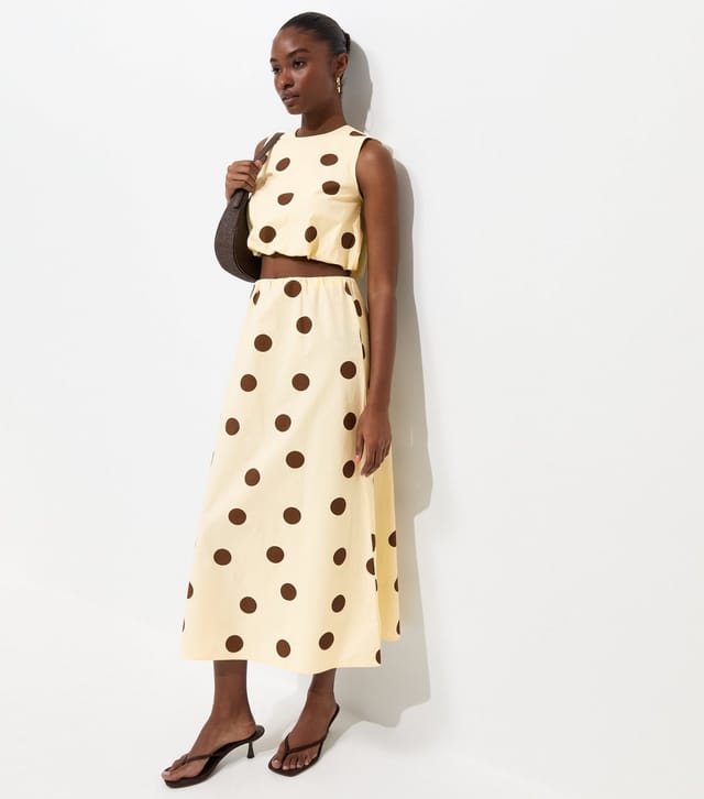 New Look Women's Cream Cotton Large Spot Print Circle Skirt New Look - 3