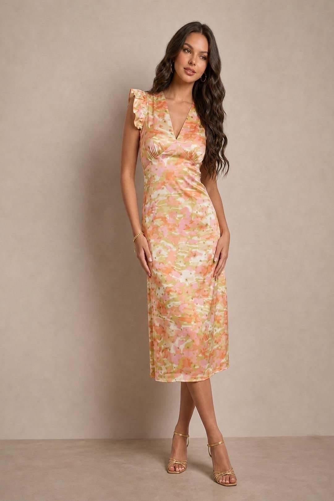chi chi london Chi Chi London Women's V Neck Abstract Foil Spot Print Midi Dress in Multi