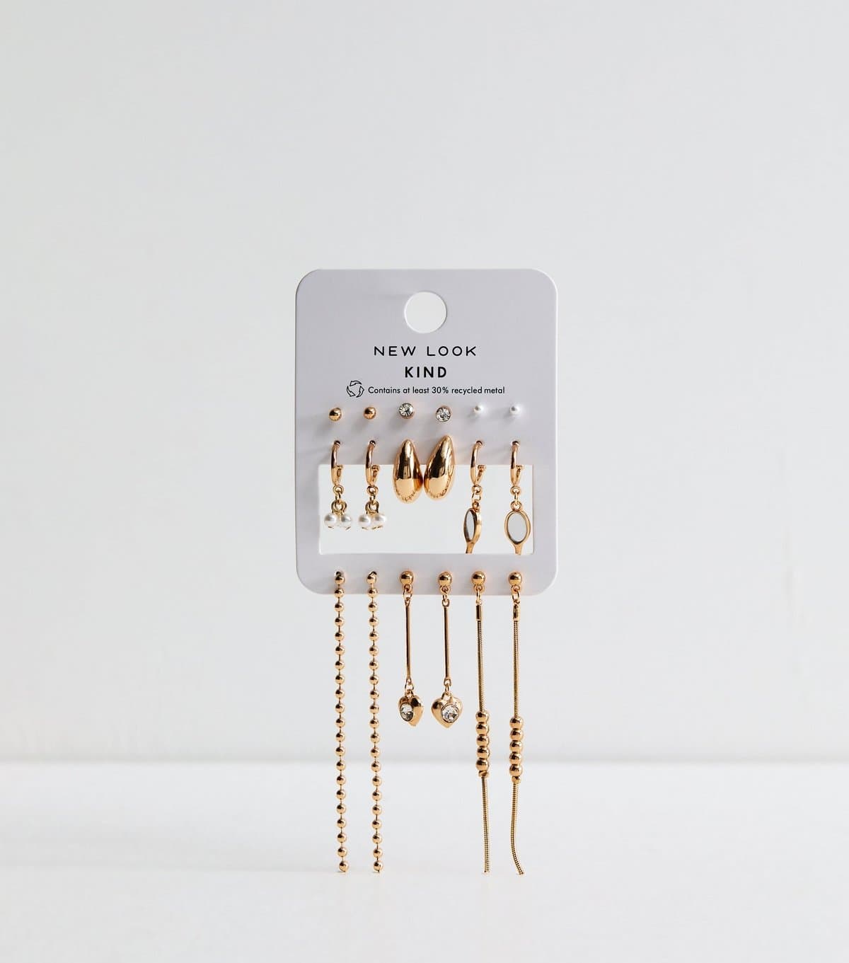 New Look Pack of 9 Gold Tone Mixed Stud  Hoop and Drop Earrings New Look