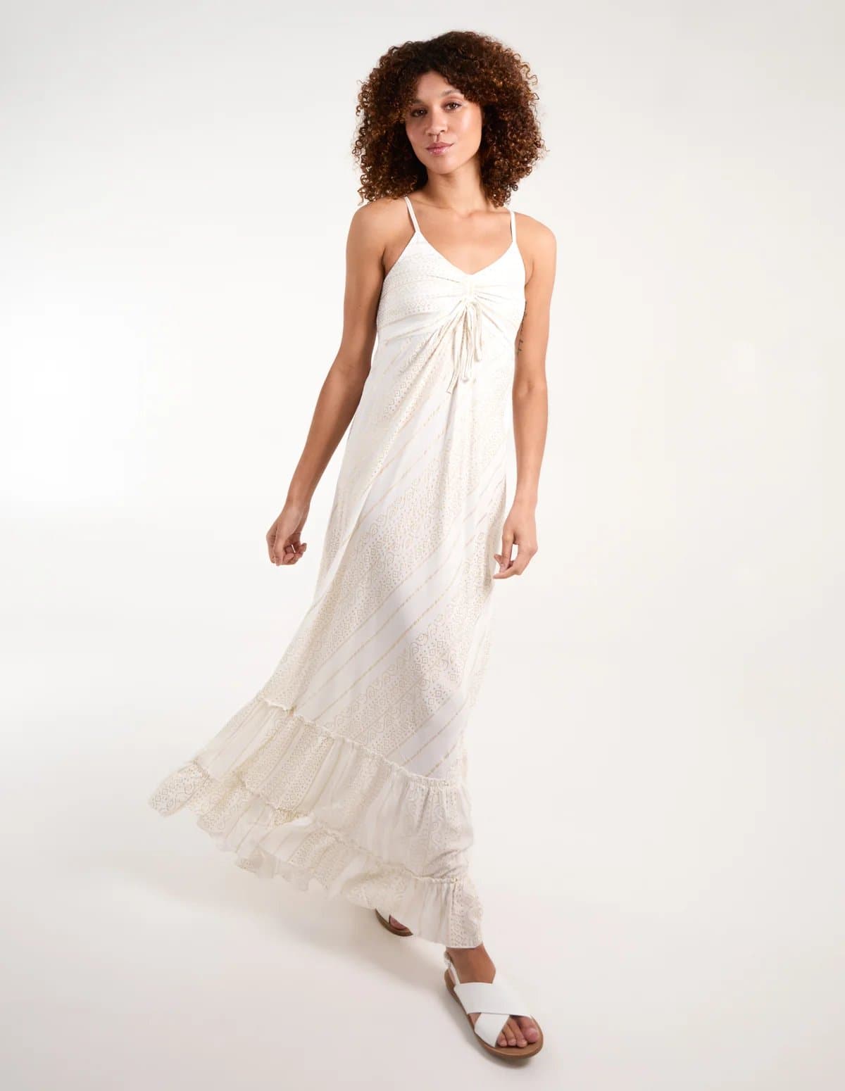 Blue Vanilla Gold Metallic Tie Front Maxi Dress