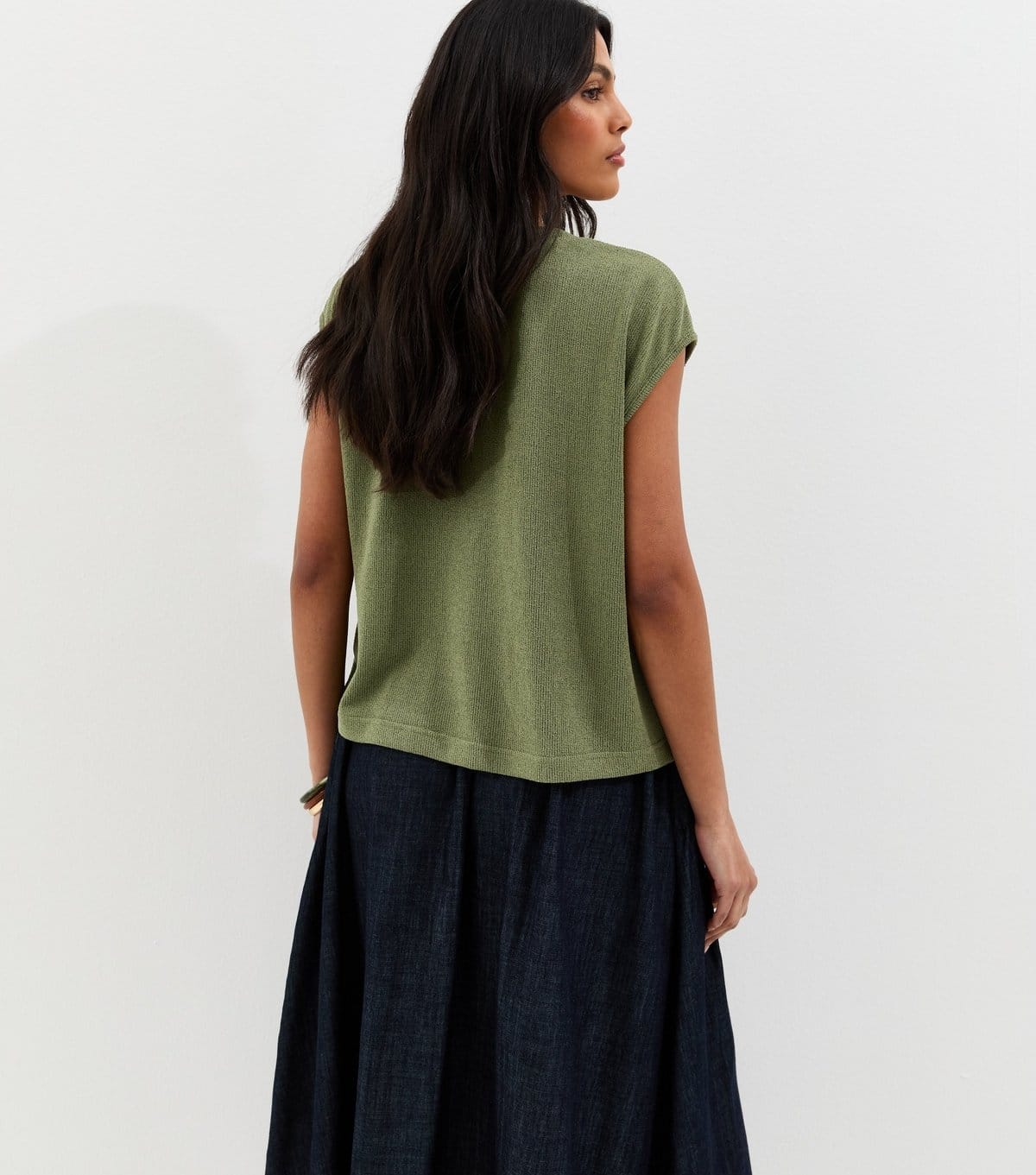 New Look Women's Khaki Soft Touch Button Up V-Neck Top New Look - 4