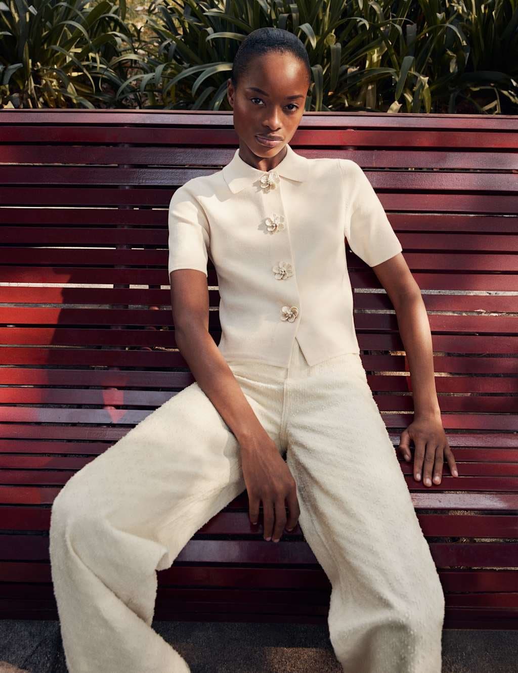 Marks & Spencer M&S Ecru Cotton High Waisted Wide Leg Jeans