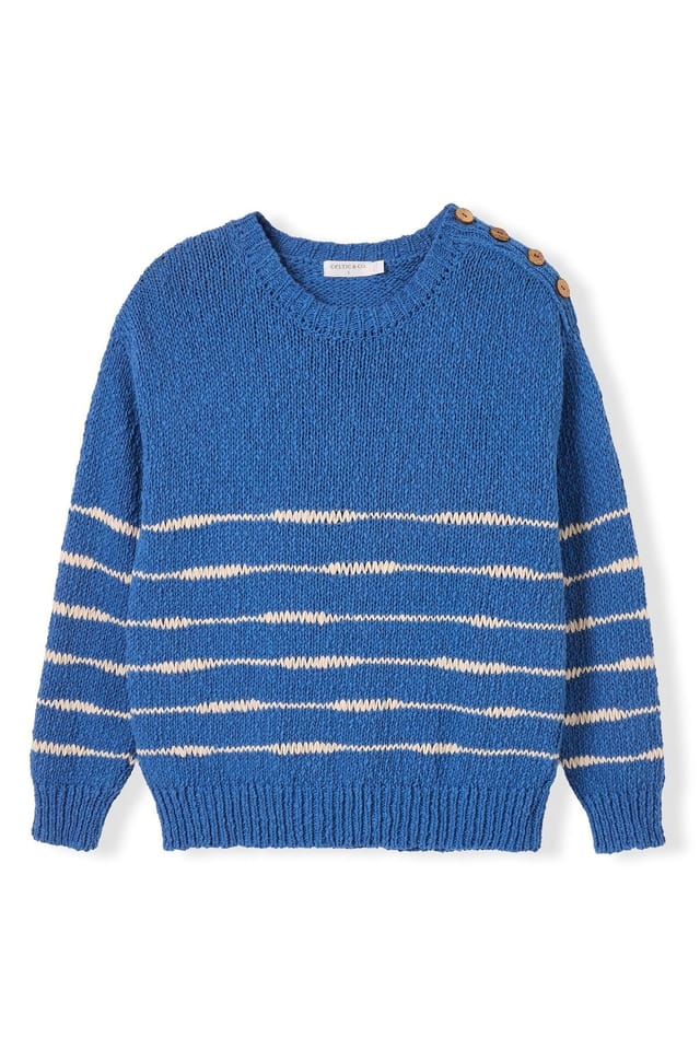 Celtic & Co Celtic & Co Women's Long Sleeve Drop Stitch Breton Sweater in Cobalt - 2