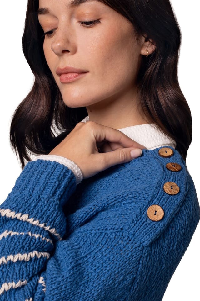 Celtic & Co Celtic & Co Women's Long Sleeve Drop Stitch Breton Sweater in Cobalt - 3