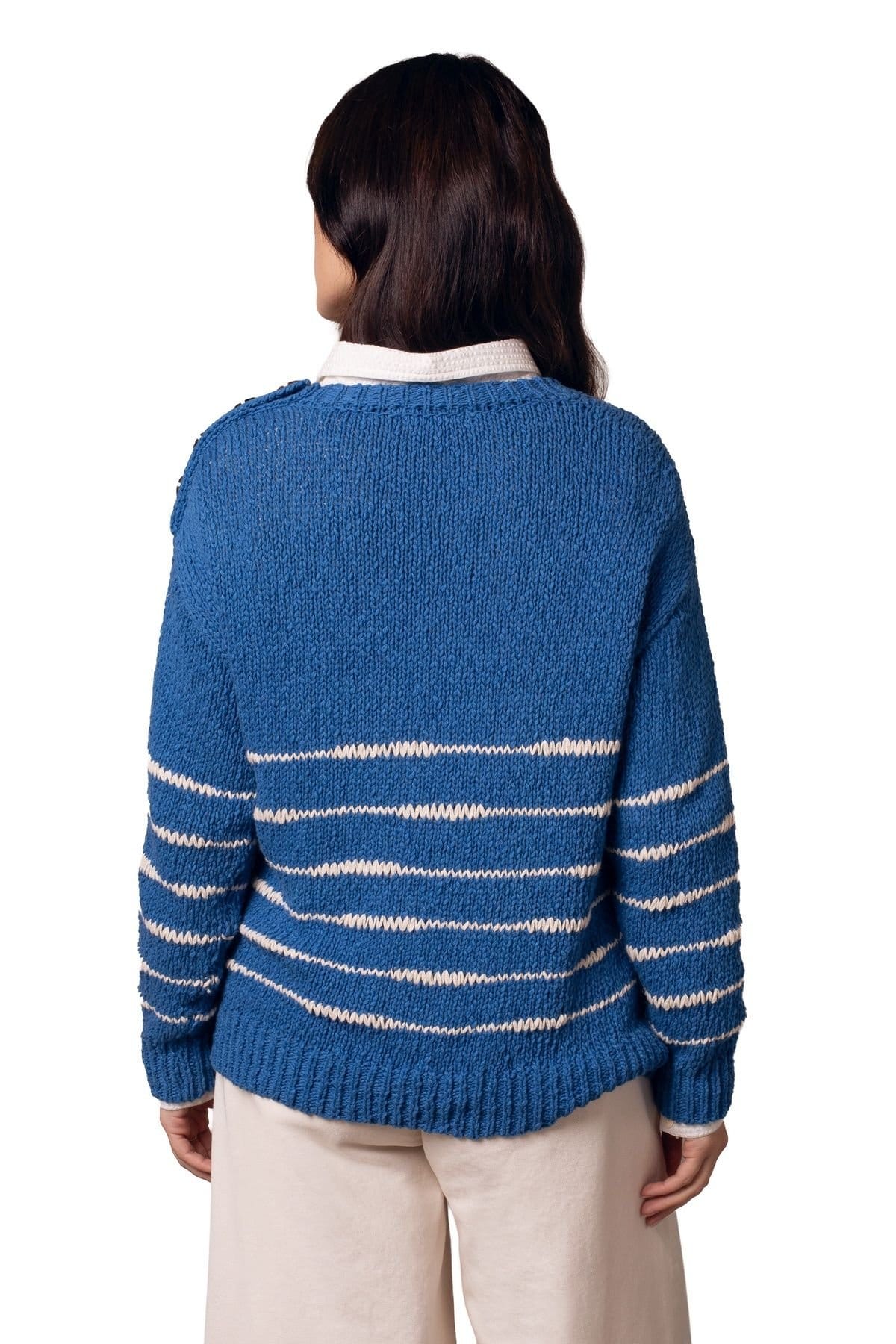 Celtic & Co Celtic & Co Women's Long Sleeve Drop Stitch Breton Sweater in Cobalt - 4