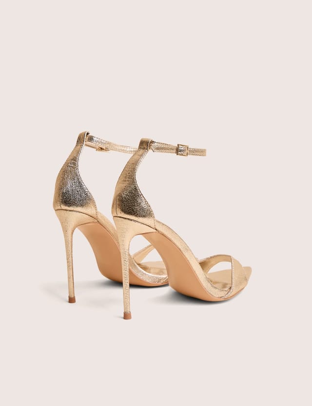 Public Desire Kelisa Gold Cracked Pu Pointed Toe Barely There Stiletto High Heels - 3