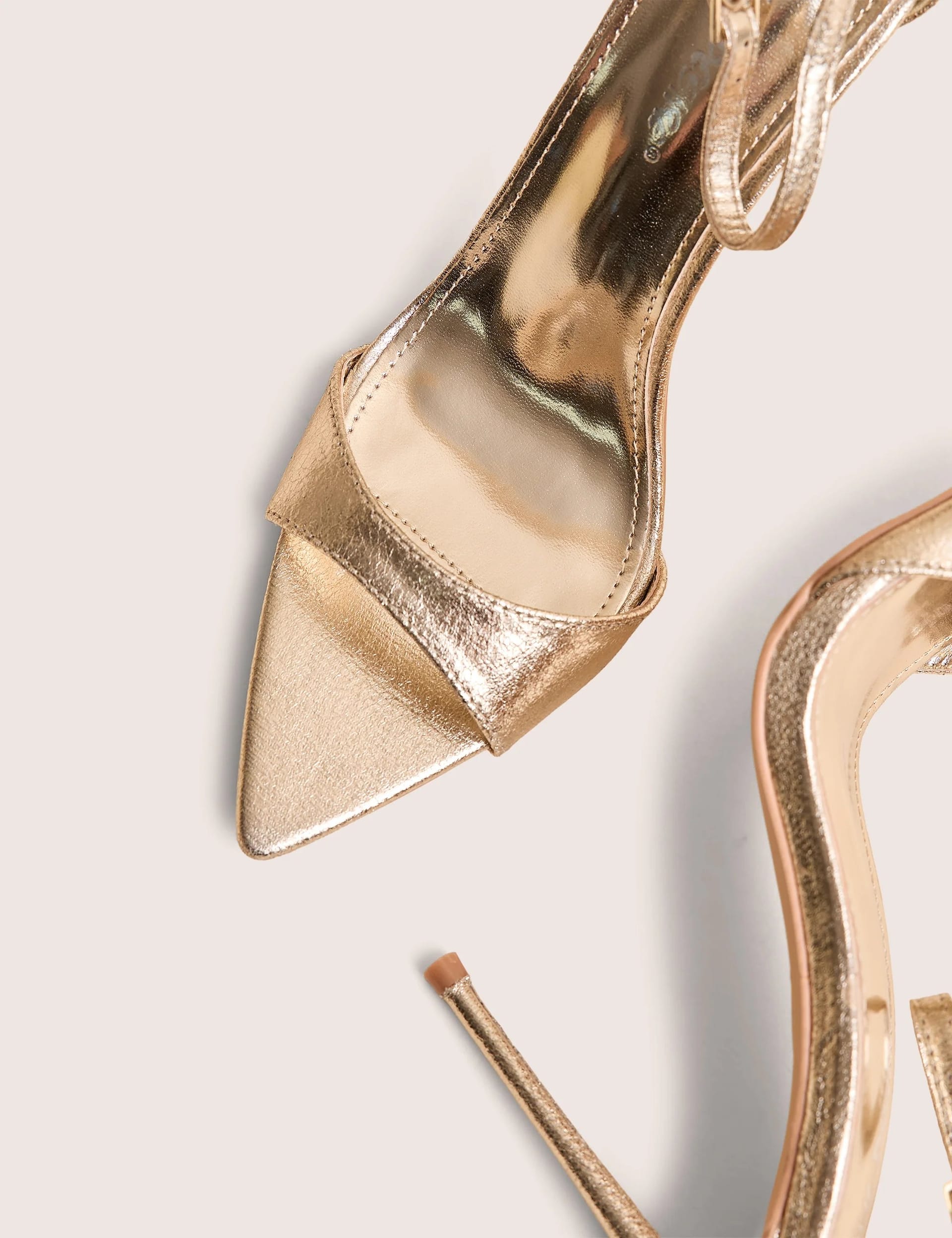 Public Desire Kelisa Gold Cracked Pu Pointed Toe Barely There Stiletto High Heels - 4