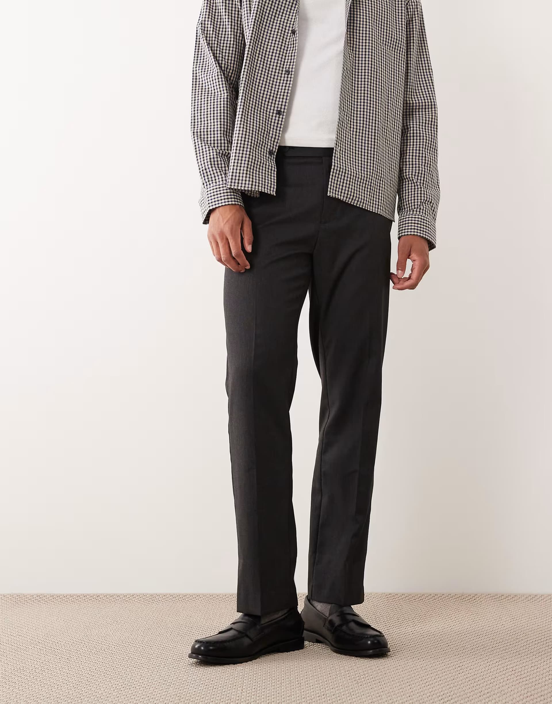 ASOS ASOS DESIGN smart straight leg trouser with side adjusters in grey microtexture