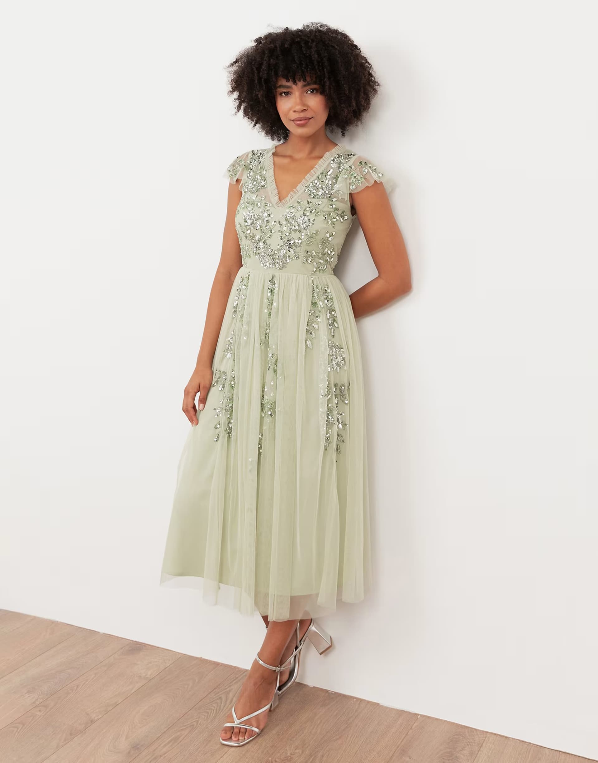 ASOS Maya Embellished tulle midi dress in meadow green