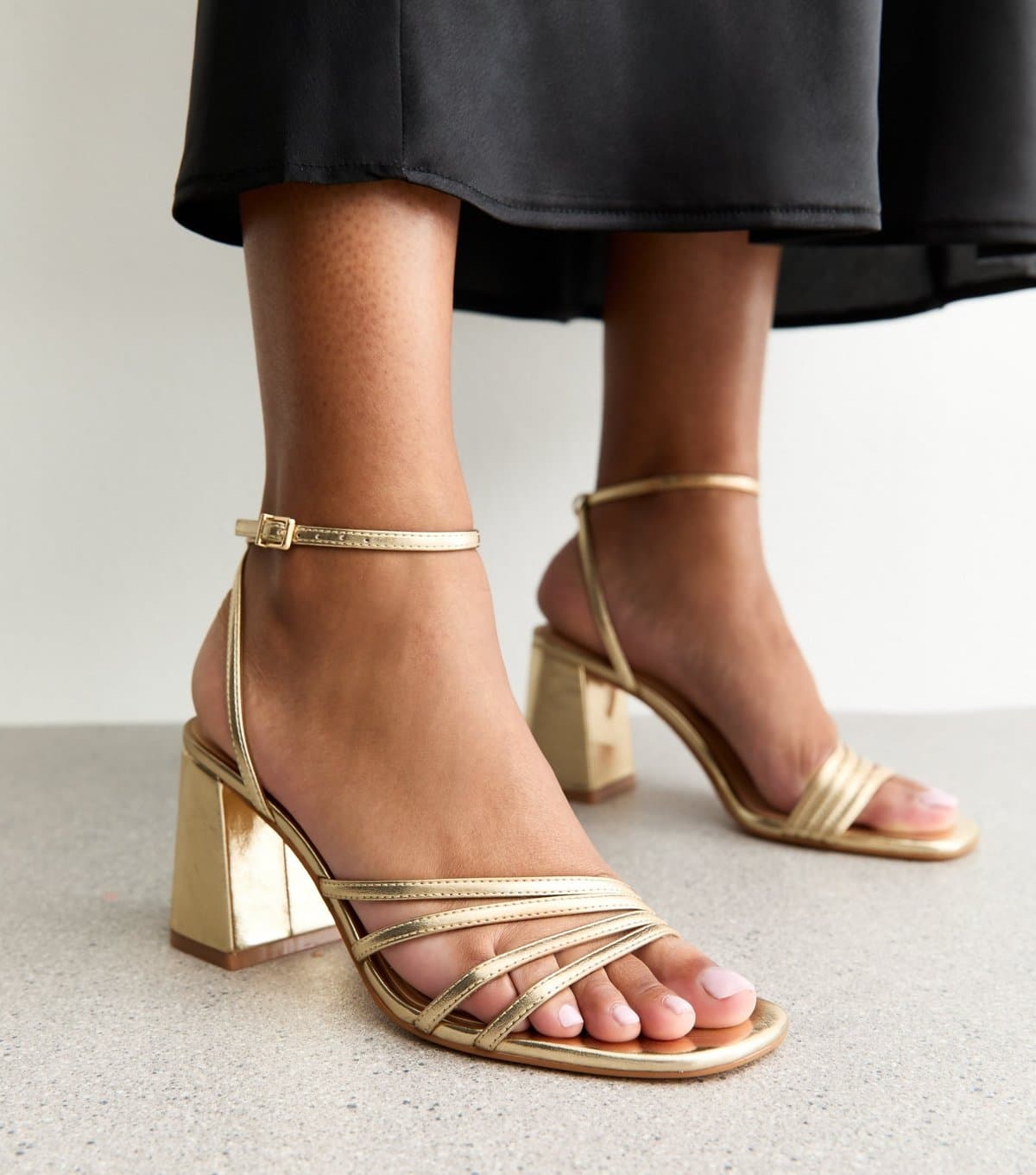 New Look Women's Gold Asymmetric Strap Heeled Sandals New Look