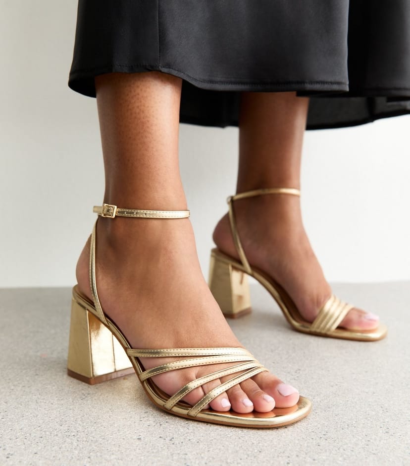 New Look Women's Gold Asymmetric Strap Heeled Sandals New Look - 1