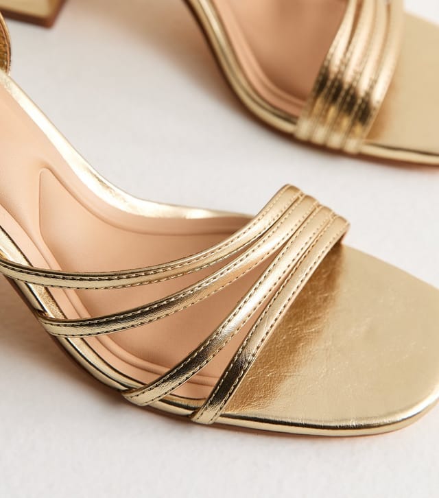 New Look Women's Gold Asymmetric Strap Heeled Sandals New Look - 3