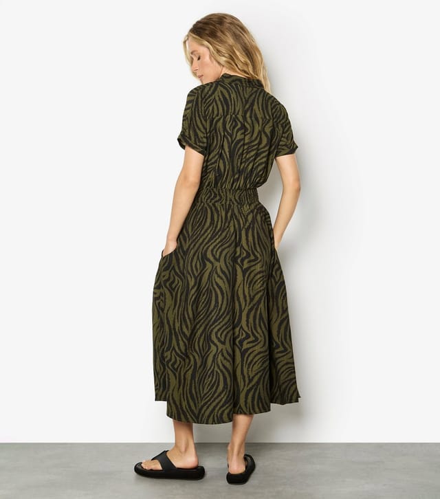 Apricot Women's Dark Khaki Zebra Print Midi Shirt Dress Apricot New Look - 2