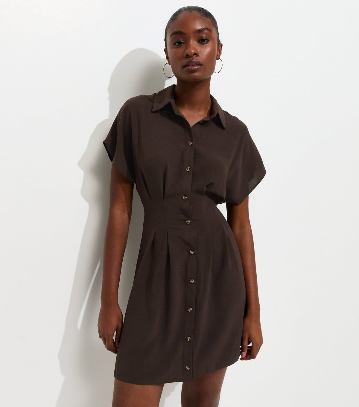 New Look Women's Dark Brown Short Sleeve Mini Shirt Dress New Look