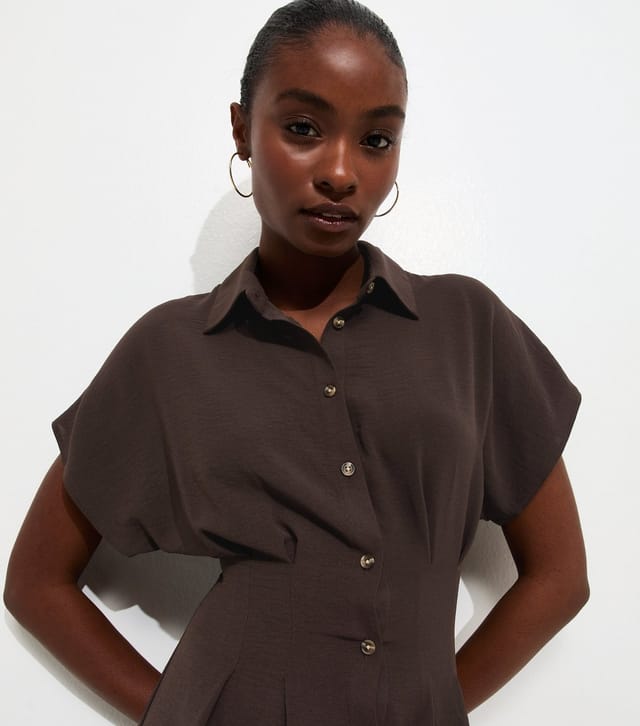 New Look Women's Dark Brown Short Sleeve Mini Shirt Dress New Look - 2
