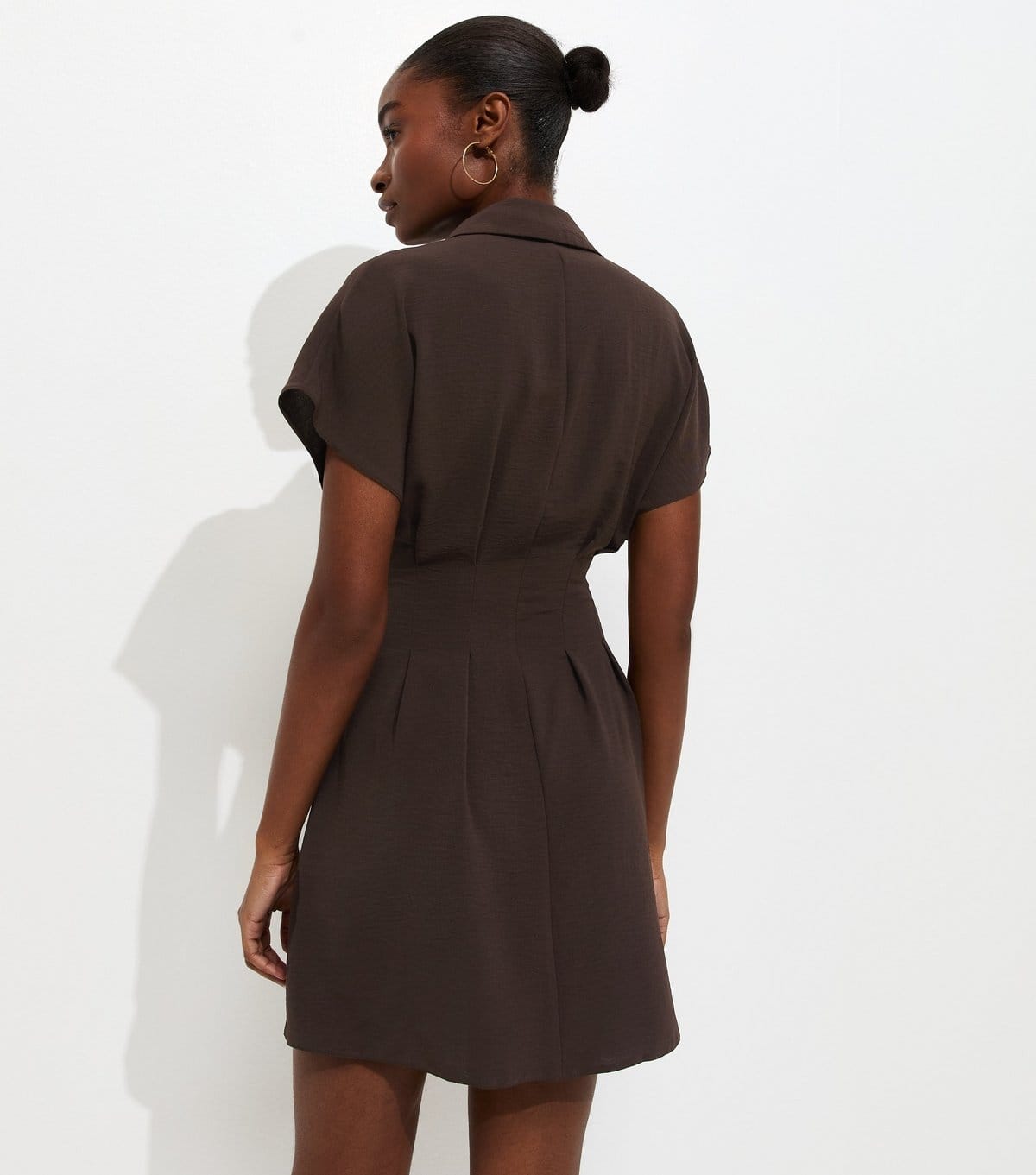New Look Women's Dark Brown Short Sleeve Mini Shirt Dress New Look - 4