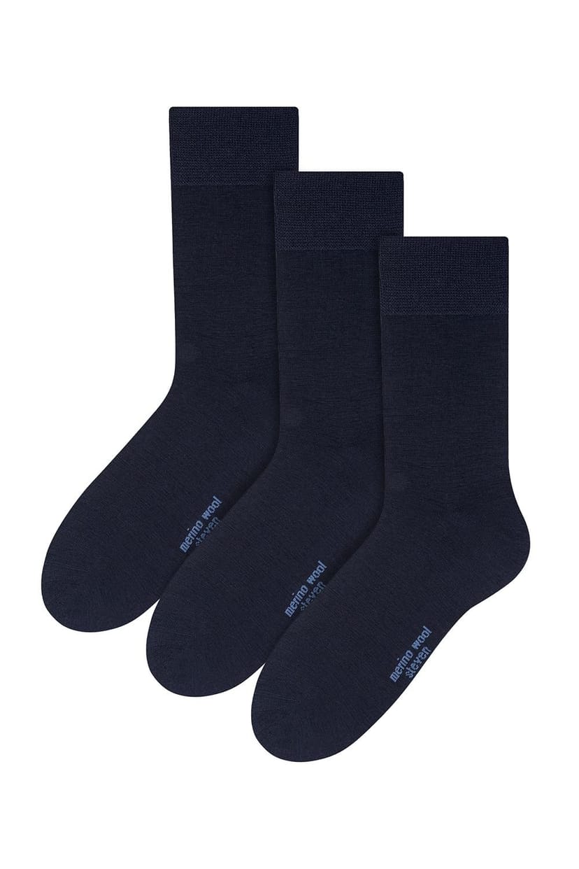 Steven Steven Men's 3 Pairs Warm Merino Wool Socks in Navy - 1