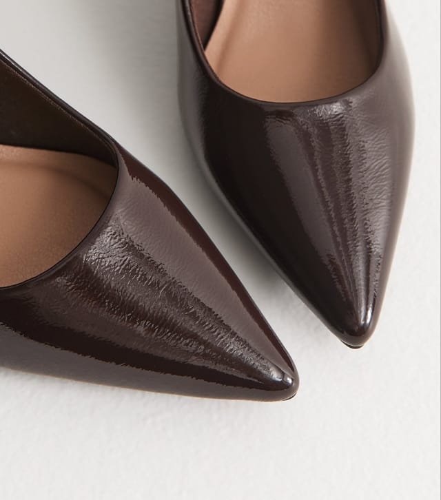 New Look Women's Dark Brown Patent Faux Leather Pointed Toe Court Shoes Vegan New Look - 3