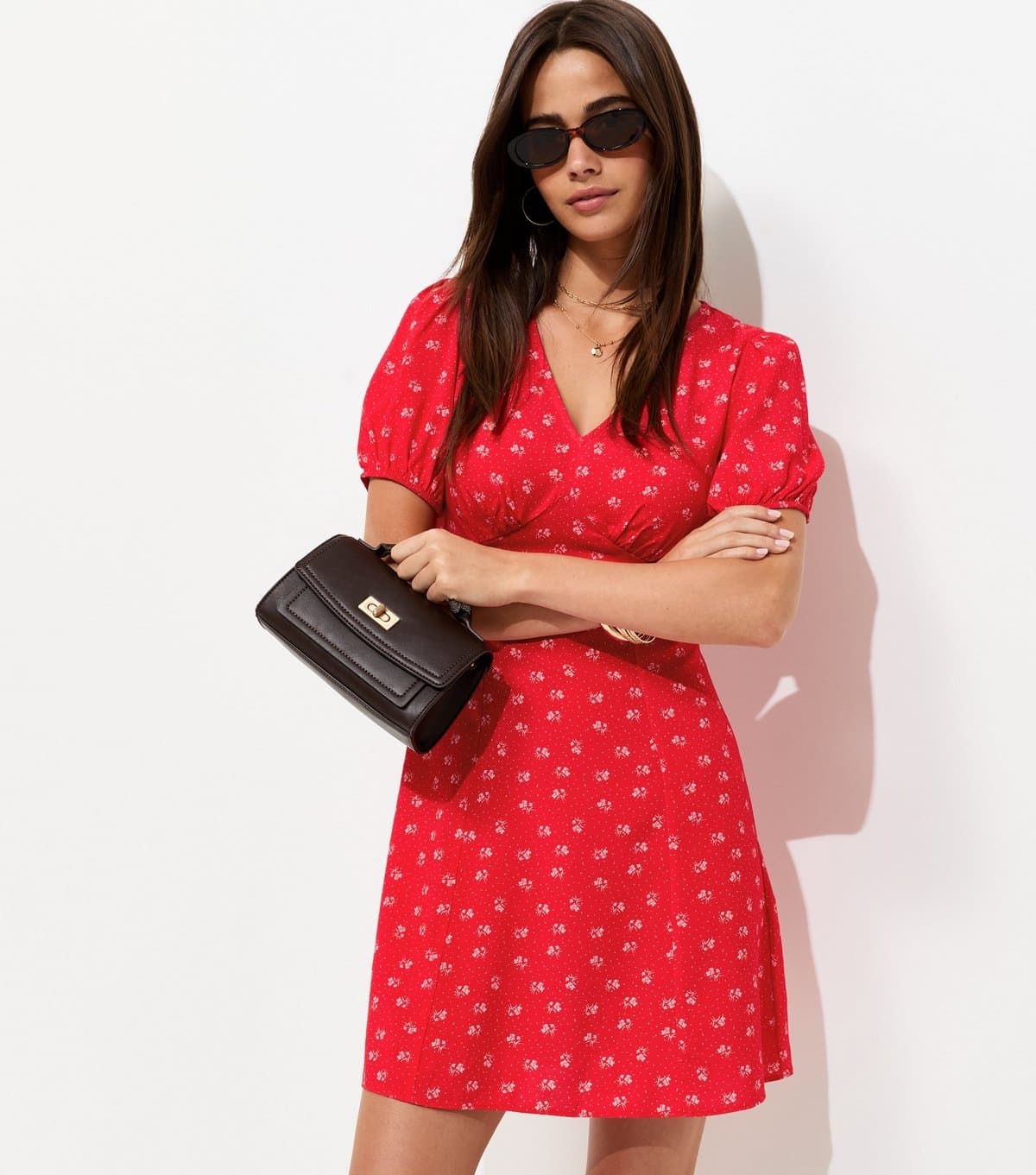 New Look Women's Red Floral Short Sleeve Mini Dress New Look