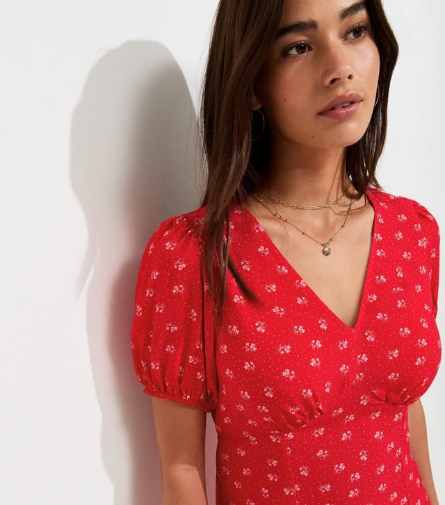 New Look Women's Red Floral Short Sleeve Mini Dress New Look - 2