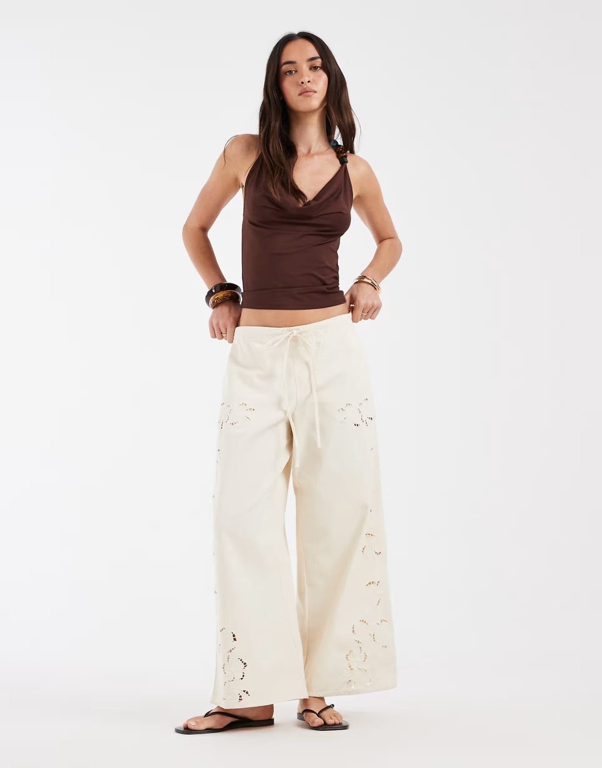 ASOS ASOS DESIGN denim embroidered trouser co-ord in ecru - 1