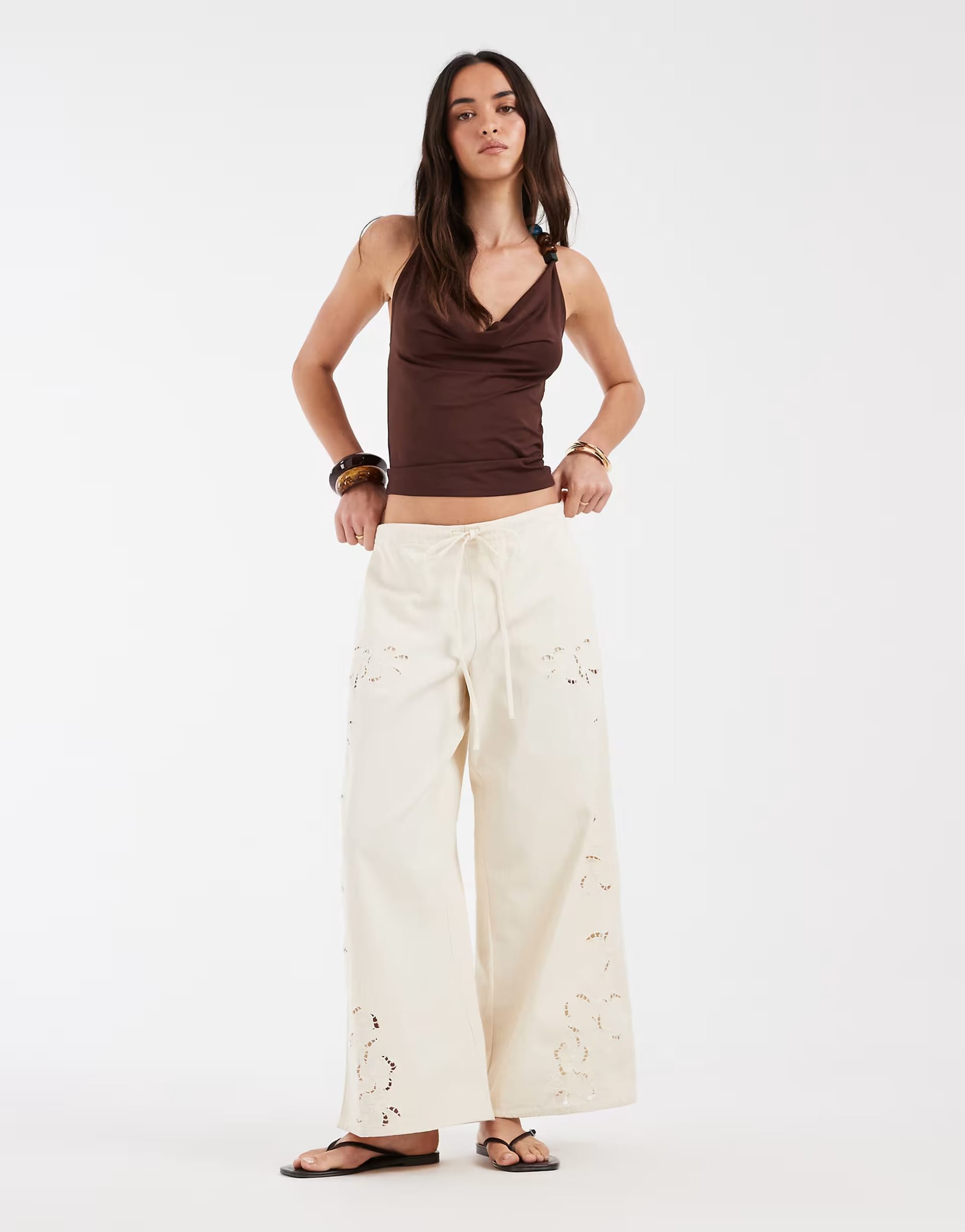 ASOS DESIGN Ecru Denim Embroidered Trouser Co-ord