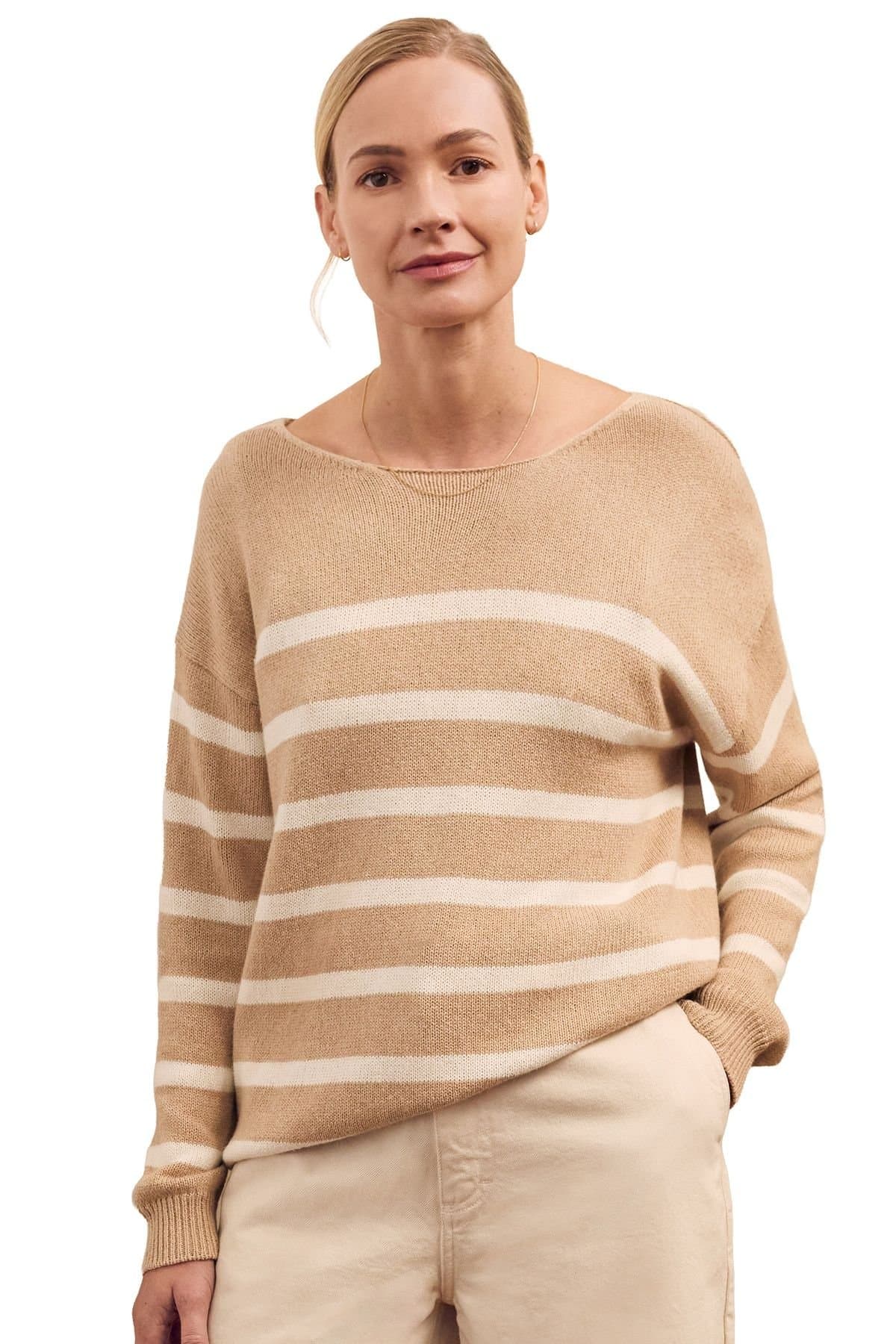 Celtic & Co Celtic & Co Women's Gauzy Boat Neck Sweater in Light Beige