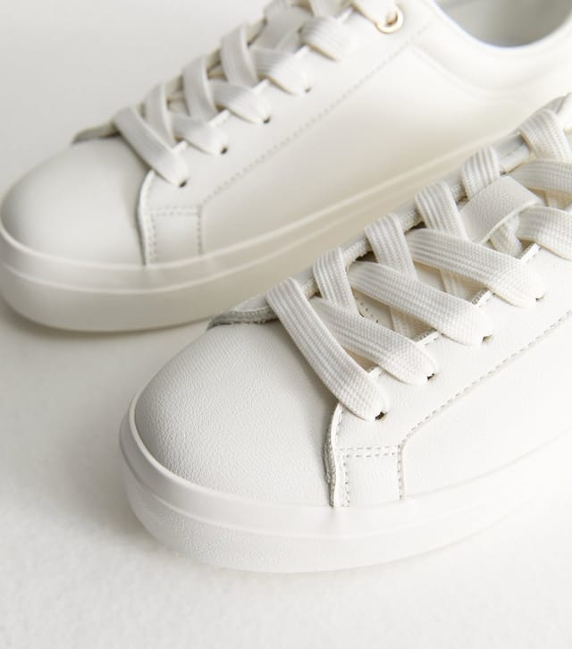 New Look Women's White Faux Leather Contrast Heel Tab Trainers Vegan New Look - 3