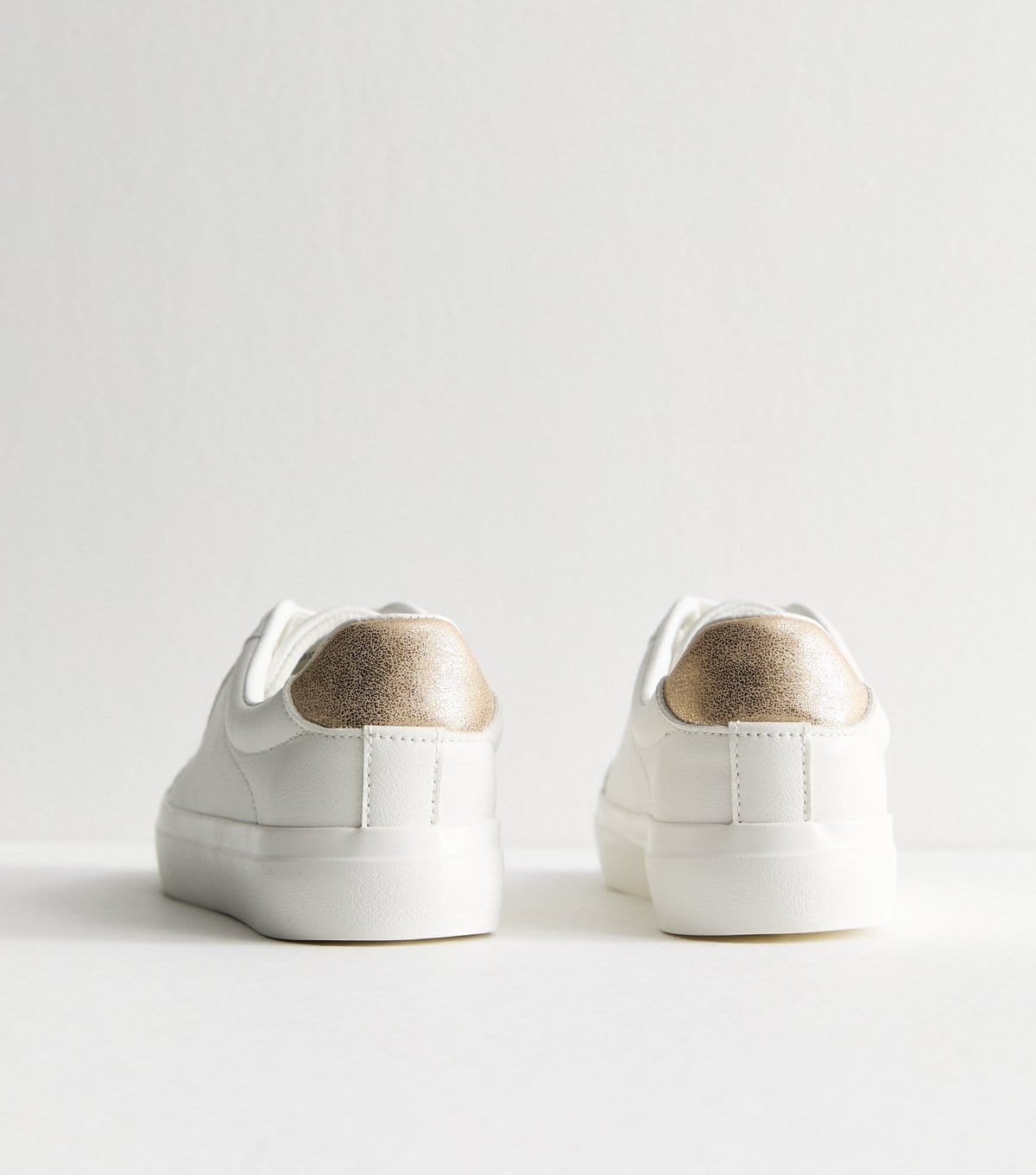 New Look Women's White Faux Leather Contrast Heel Tab Trainers Vegan New Look - 4