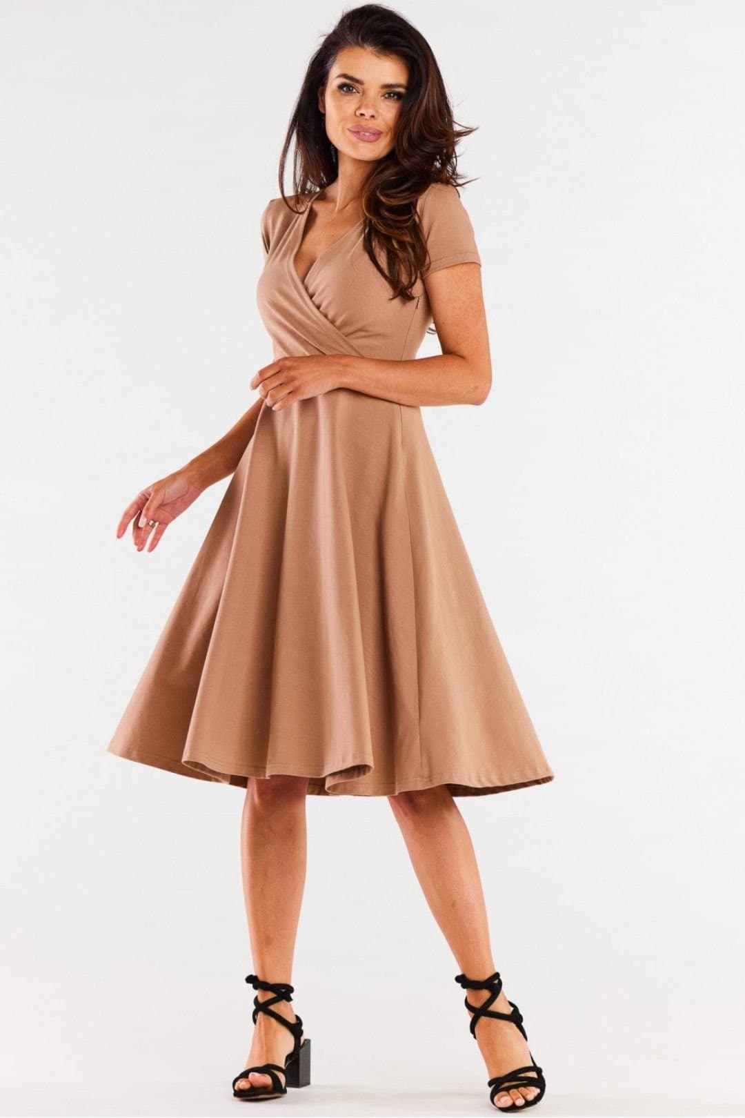 Love Lace Love Lace Women's Midi Wrap Envelope Dress in Beige