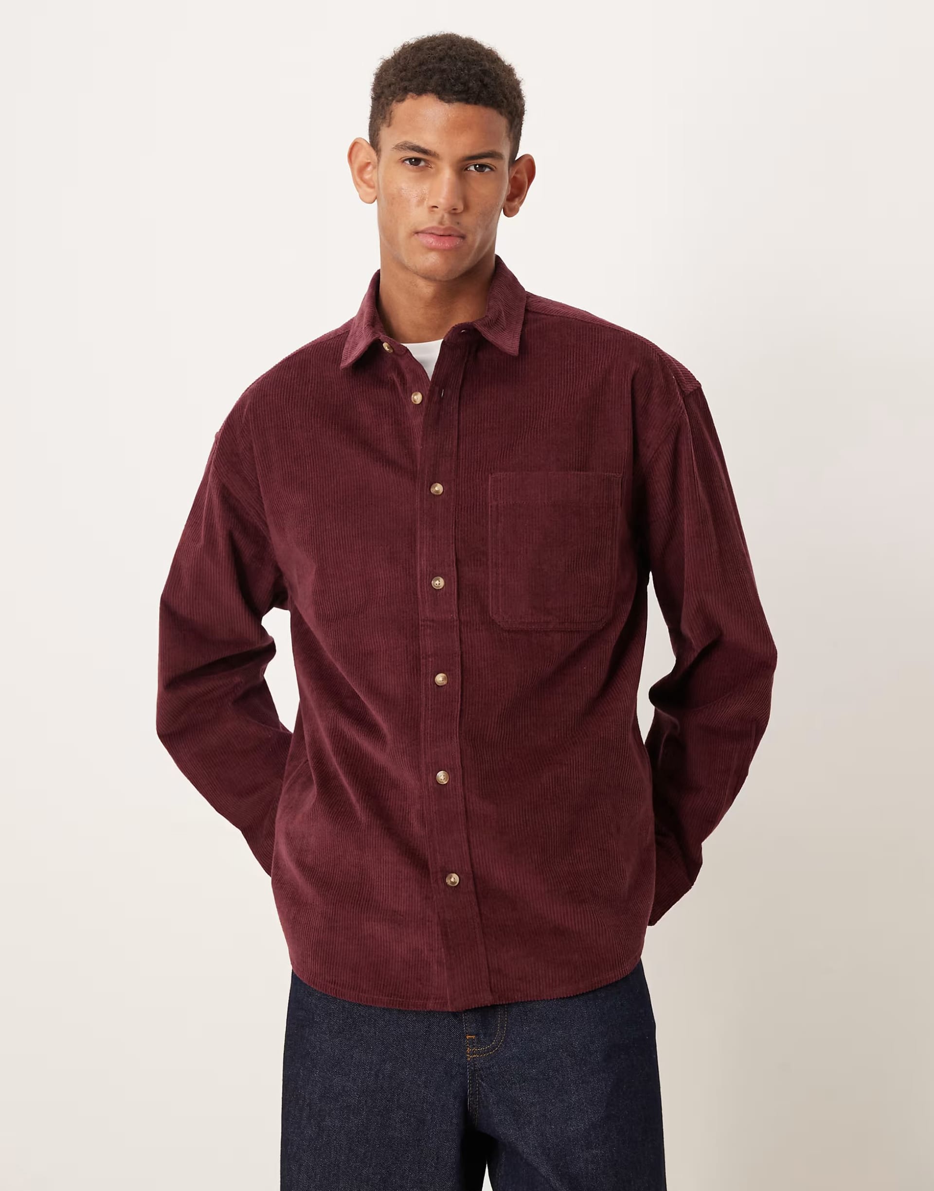 ASOS DESIGN Burgundy Oversized Cord Shirt