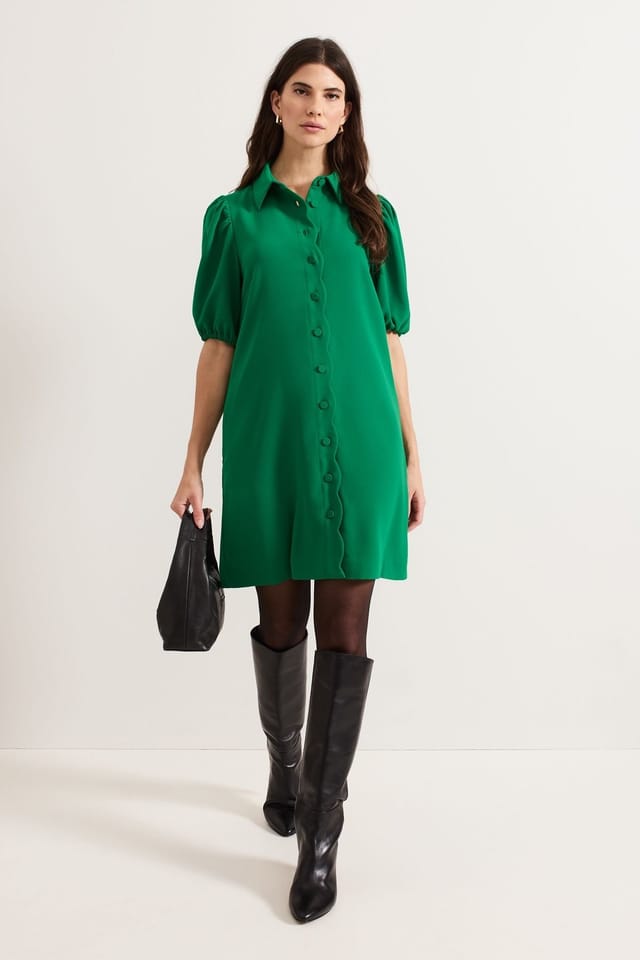 Phase Eight Phase Eight Women's Candice Scallop Detail Shirt Dress in Emerald - 3