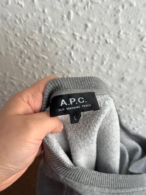 A.P.C. Women's A.P.C Cotton Logo Grey Crewneck Jumper - Size L
