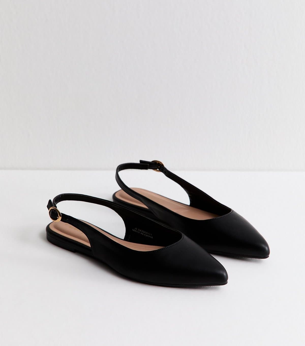 New Look Women's Black Faux Leather Slingback Flat Pumps Vegan New Look