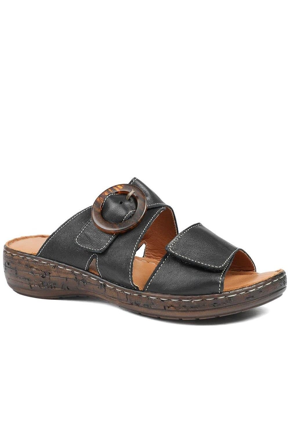 Pavers Pavers Women's Wide Fit Leather Adjustable Fasten Sandals in Black