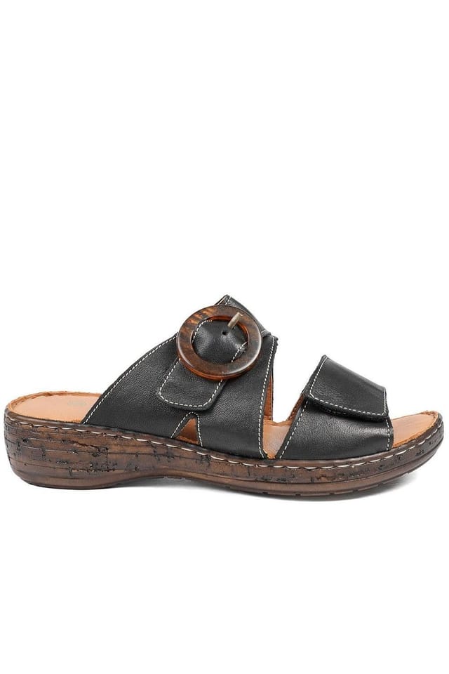 Pavers Pavers Women's Wide Fit Leather Adjustable Fasten Sandals in Black - 2