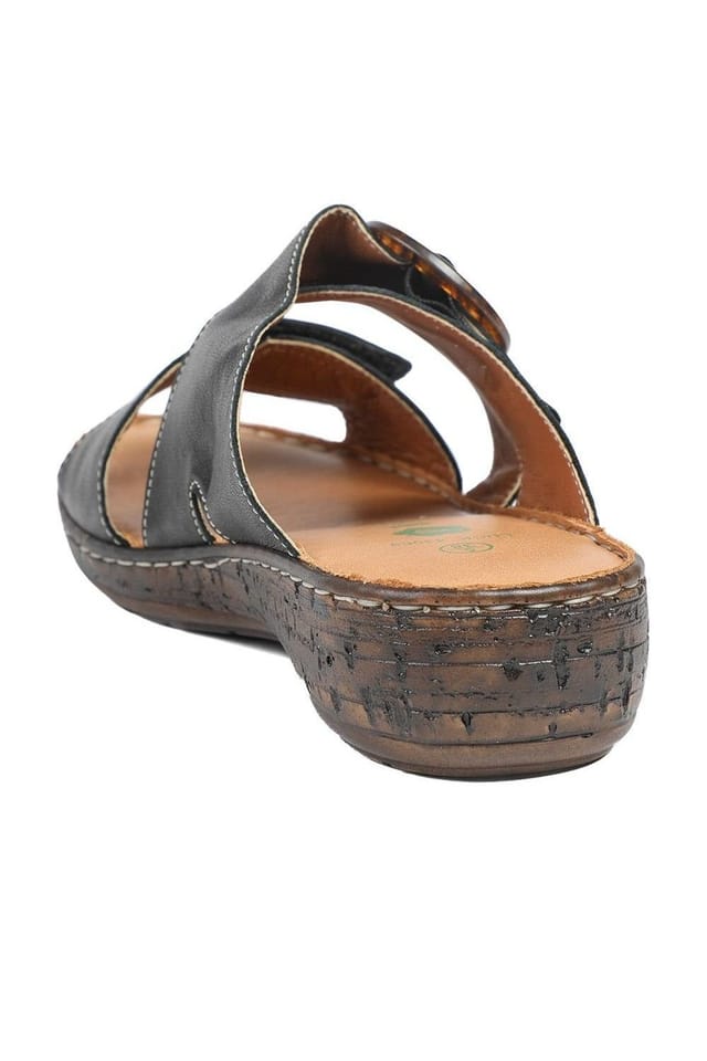 Pavers Pavers Women's Wide Fit Leather Adjustable Fasten Sandals in Black - 3