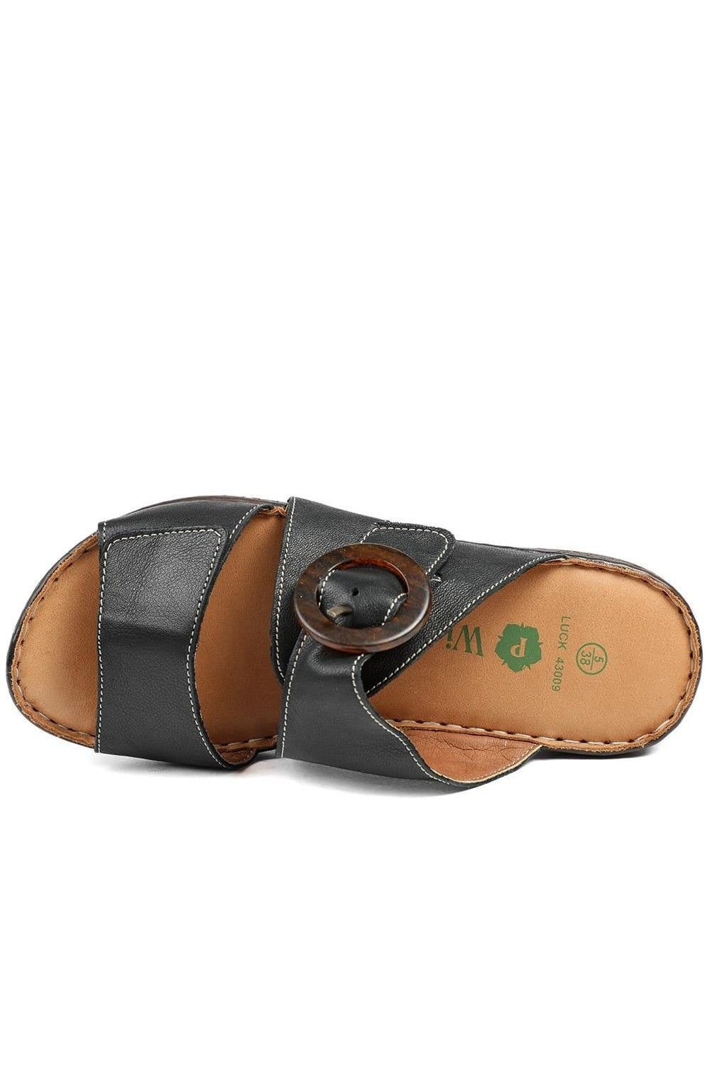 Pavers Pavers Women's Wide Fit Leather Adjustable Fasten Sandals in Black - 4