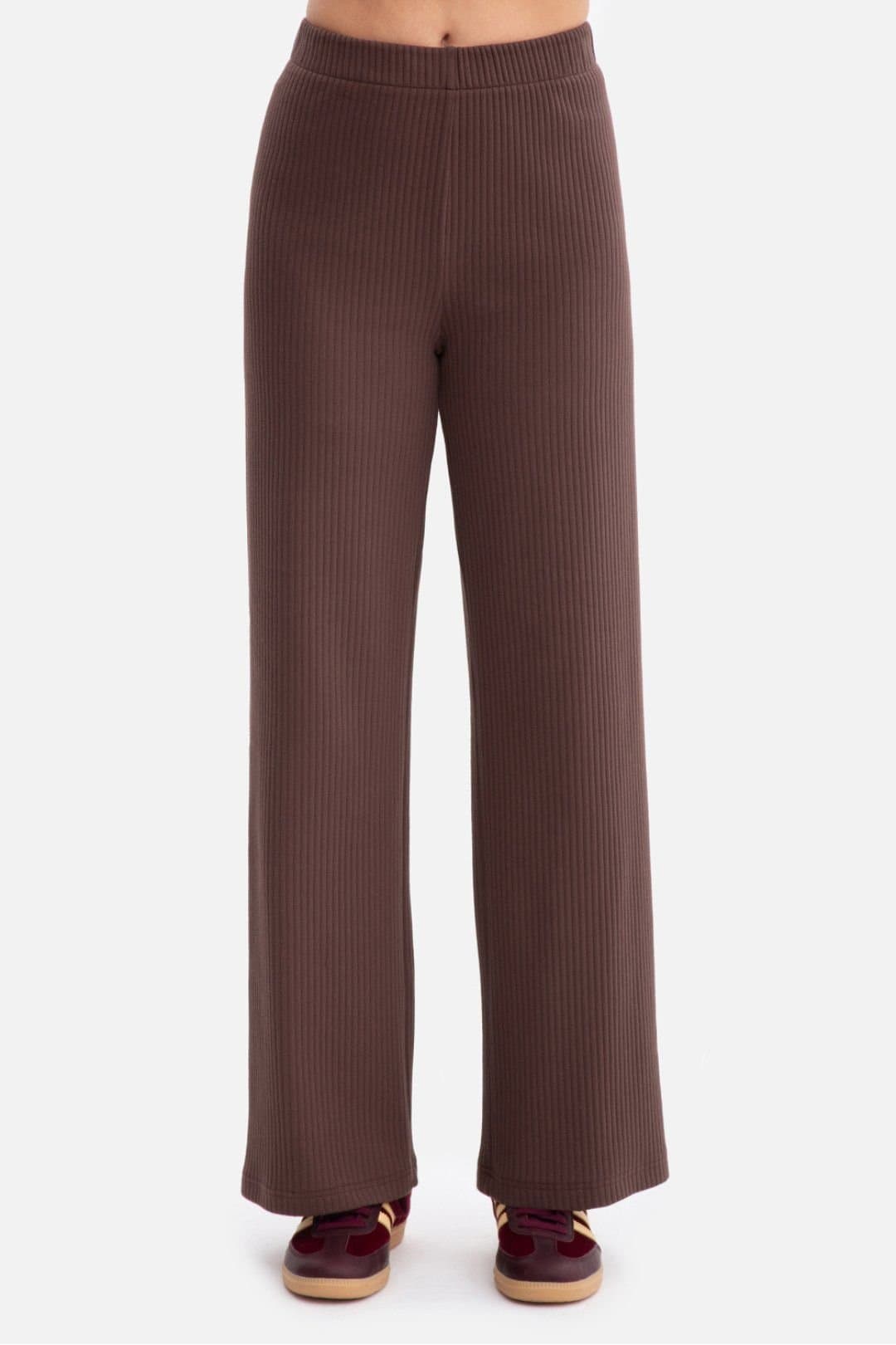 Love Lace Love Lace Brown Ribbed Knit Elastic Waist Trousers